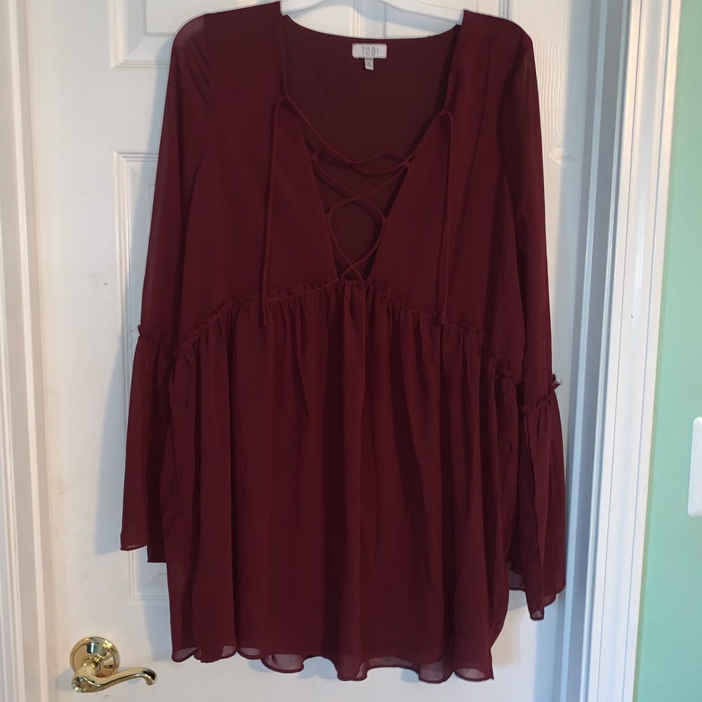 Tobi maroon long sleeve dress lace up